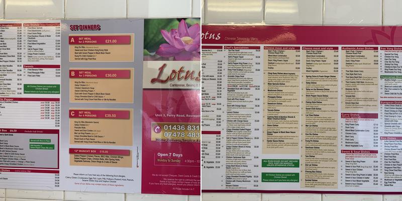 Lotus Takeaway Menu