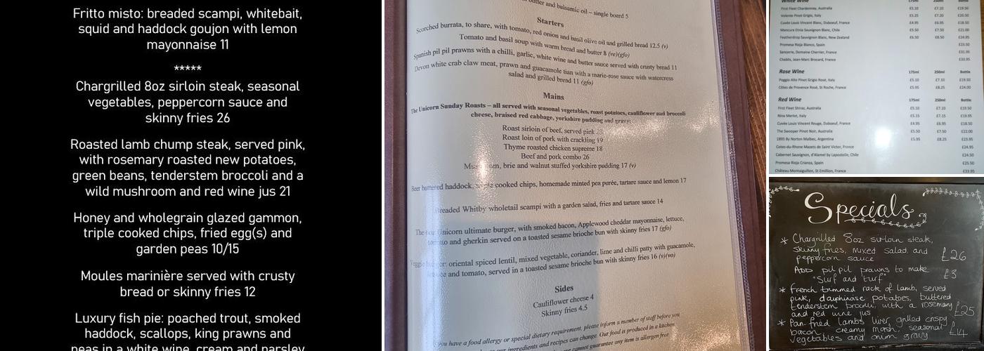 The Unicorn Pub & Restaurant Menu