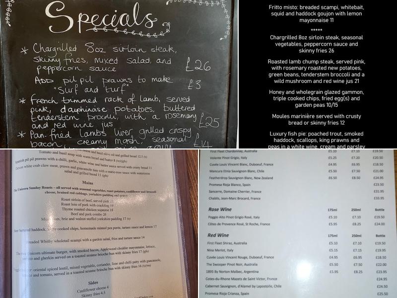 The Unicorn Pub & Restaurant Menu