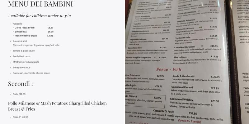 Rossi's Italian Restaurant Menu