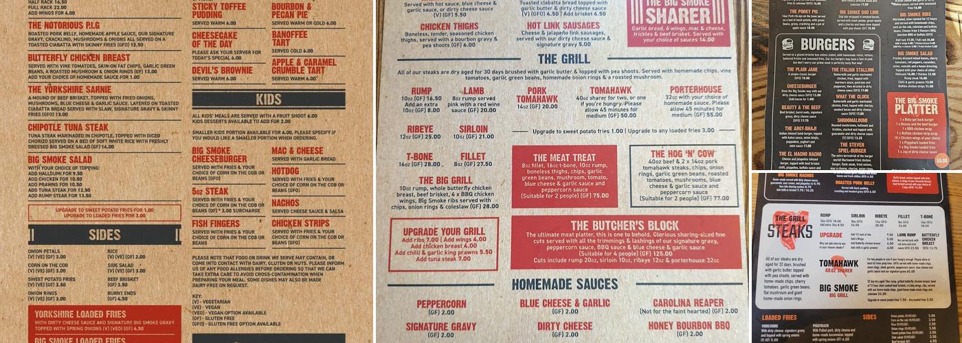 The Big Smoke - Rotherham Menu