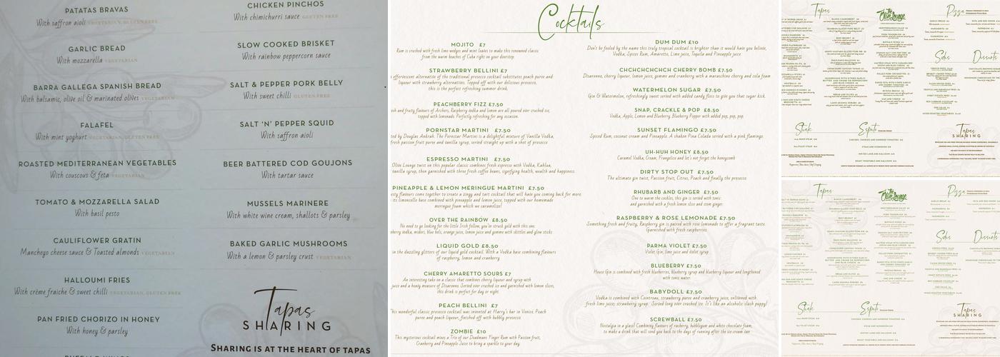 The Olive Lounge Ltd Menu