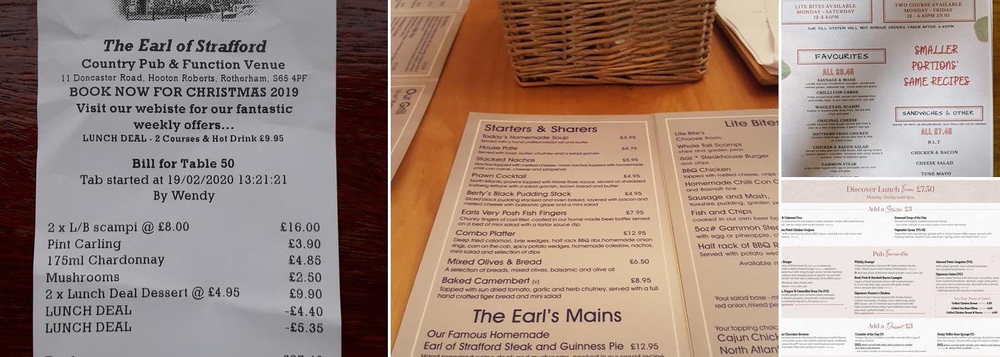 Earl of Strafford Menu