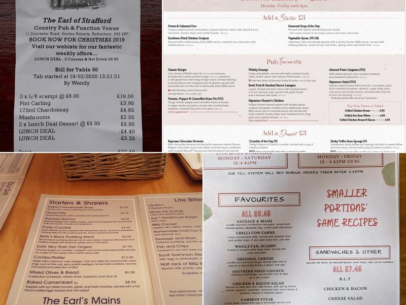 Earl of Strafford Menu