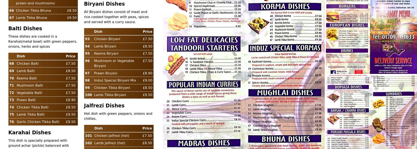 Induz Tandoori Menu
