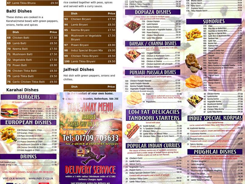 Induz Tandoori Menu
