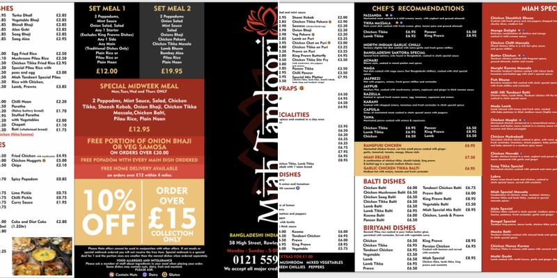 Miah Tandoori Menu