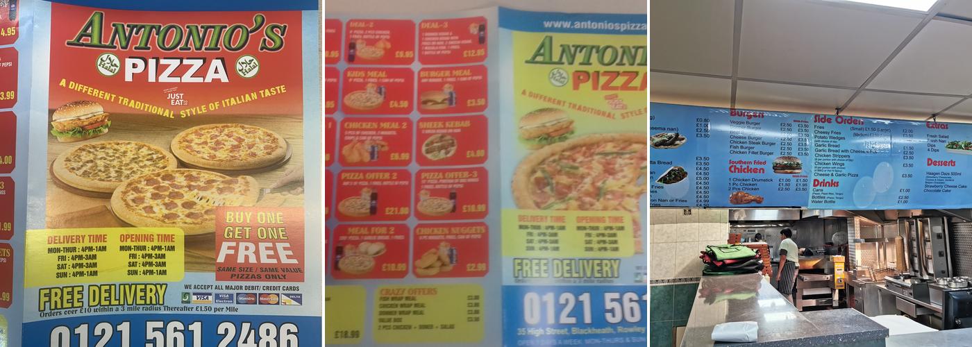Antonios Pizza Menu