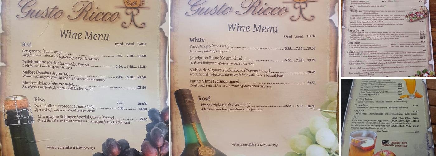 Gusto Ricco Cafe Menu