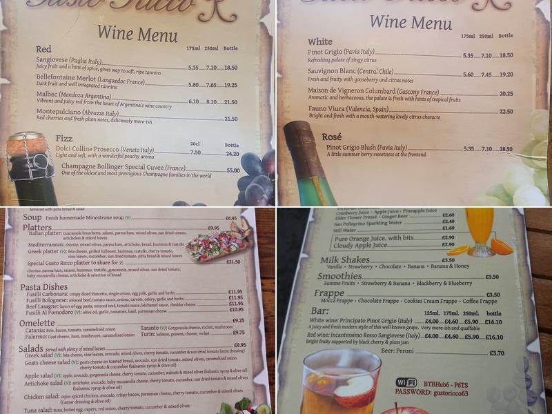 Gusto Ricco Cafe Menu