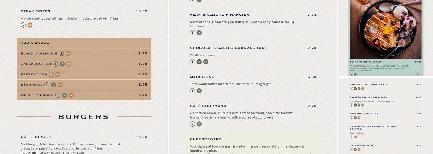 Côte Leamington Spa Menu