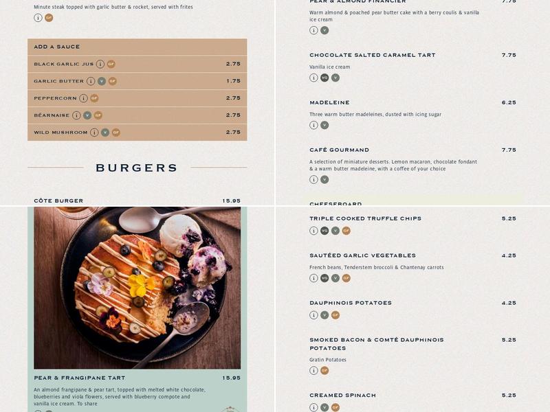 Côte Leamington Spa Menu