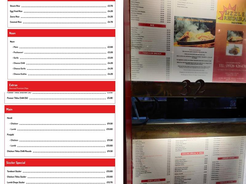 Sizzlers Indian Restaurant Menu