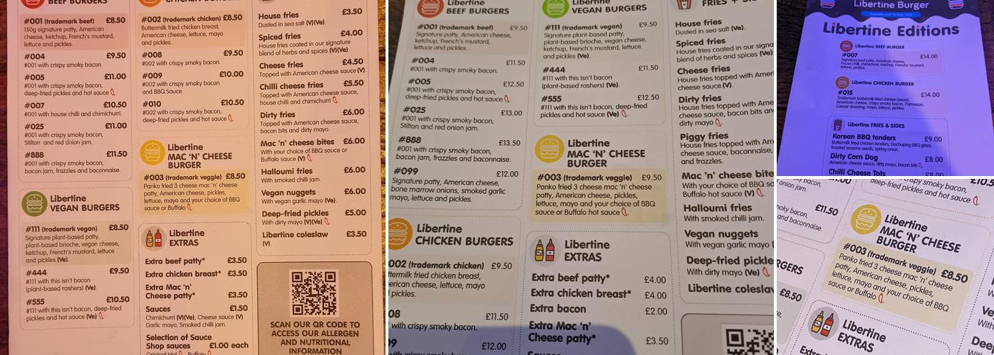 Libertine Burger Menu