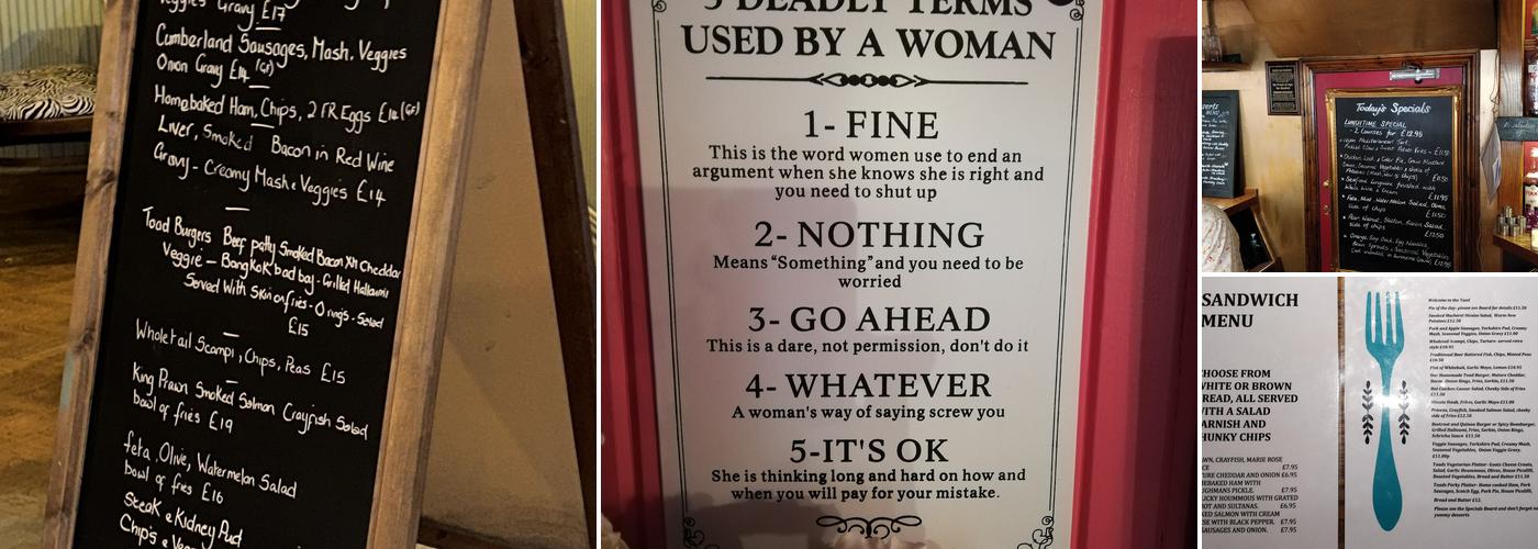 Toad Rock Retreat Menu