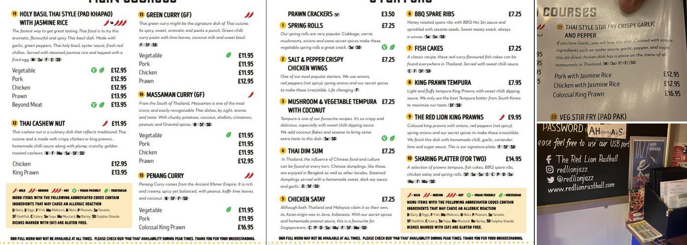 Red Lion Menu
