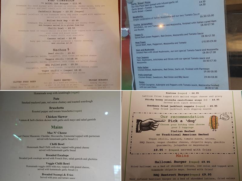 The Royal Oak Menu