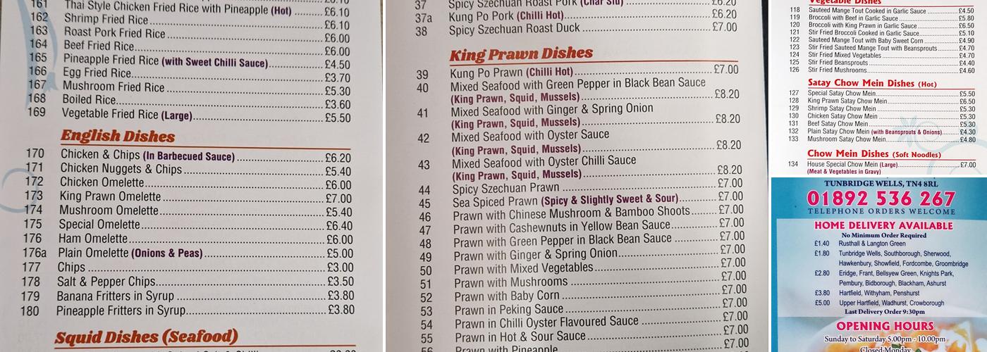Happy Valley Chinese Rusthall Menu