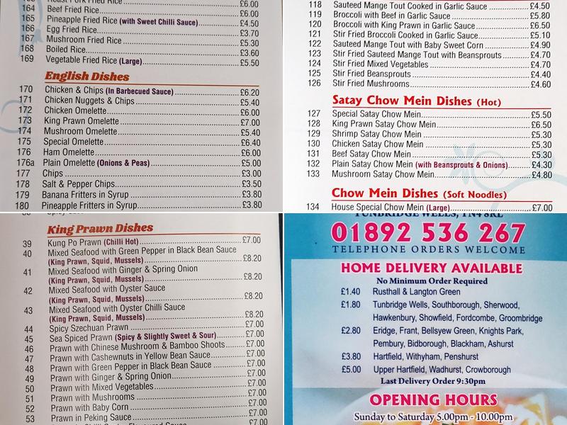 Happy Valley Chinese Rusthall Menu