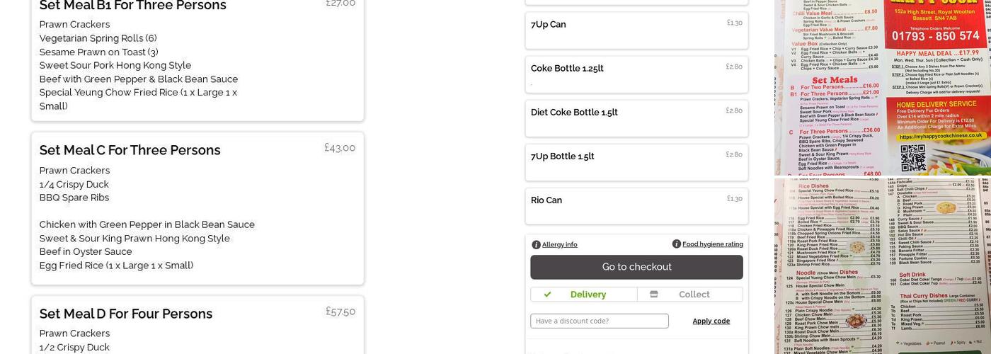 Happy Cook Chinese Takeaway Menu