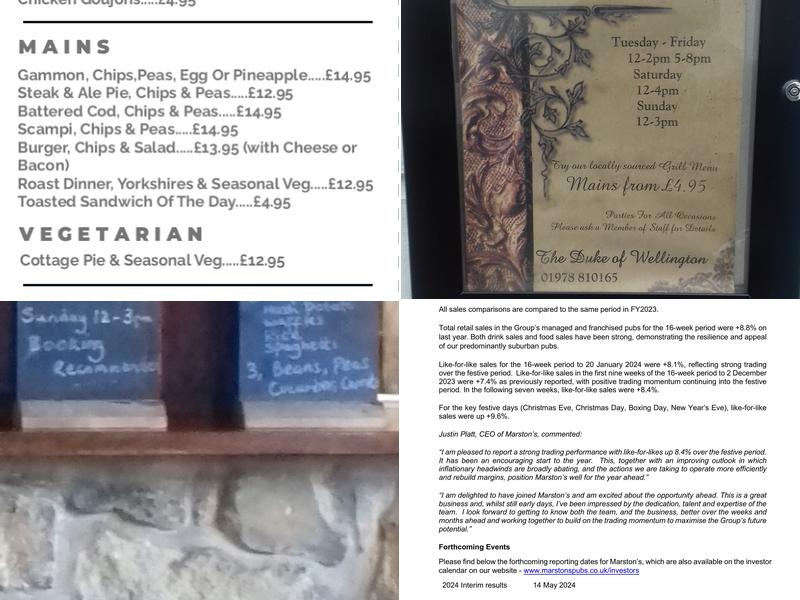 Duke Of Wellington Menu