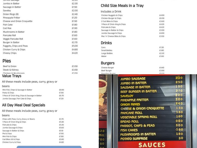 Hillmorton Fish Saloon Menu