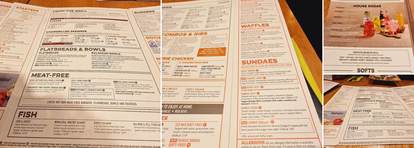 Harvester Bell & Barge Rugby Menu