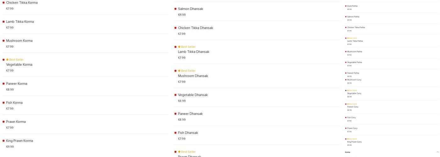 The Rugeley Spice Menu