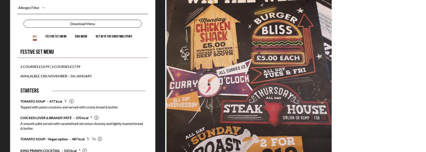 Queen Of Hearts Runcorn Menu