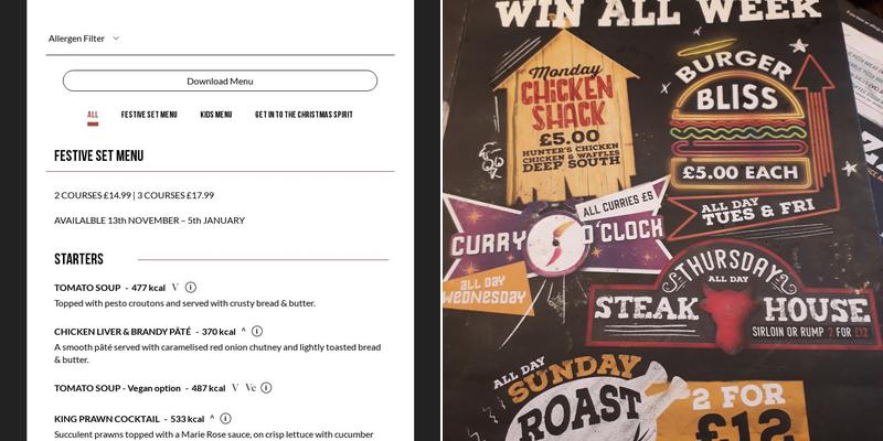 Queen Of Hearts Runcorn Menu