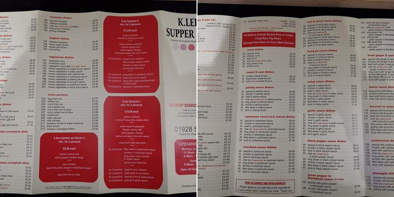 K.Lee Supper Bar Menu