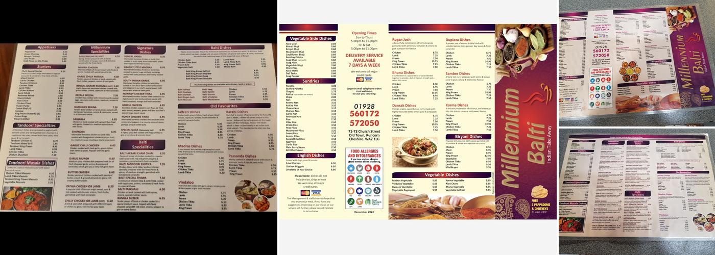 Millennium Balti Menu