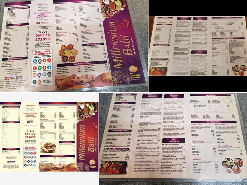 Millennium Balti Menu