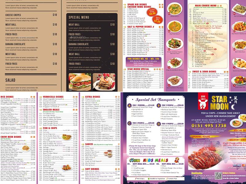 Star Moon Chinese Takeaway Menu