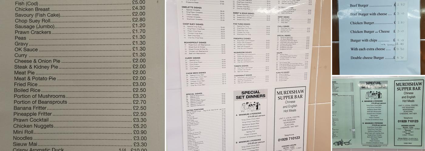 Murdishaw Supper Bar Menu