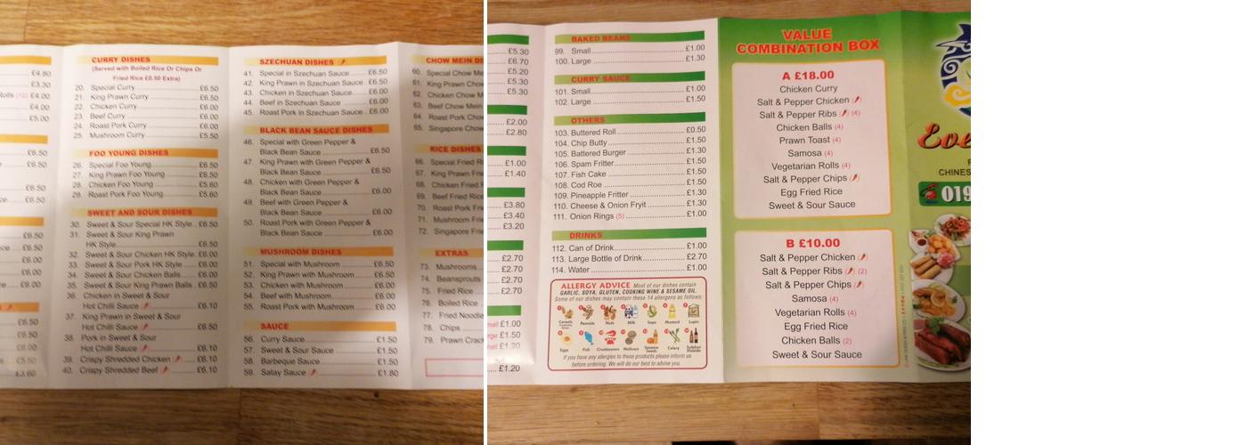 Evergreen Fish Bar Menu