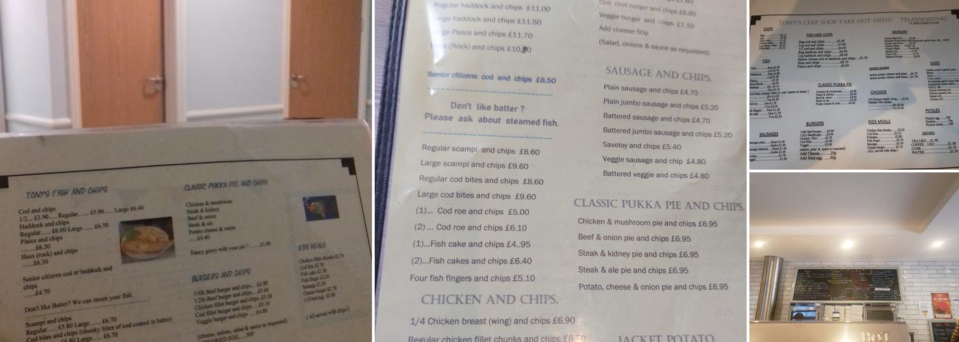 Tony's Fish & Chip Shop Menu
