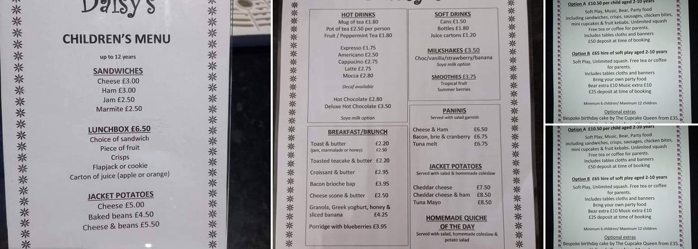 Daisy’s Café & Soft Play Menu