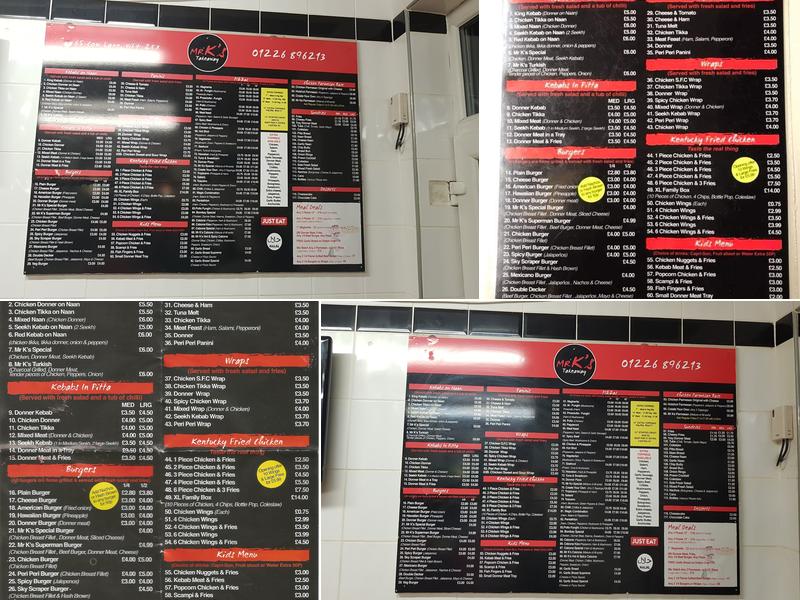 Mr K's Takeaway Menu