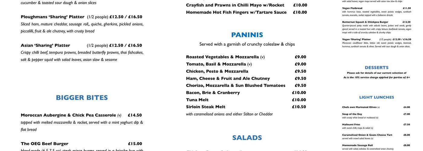 The Old English Gentleman Menu