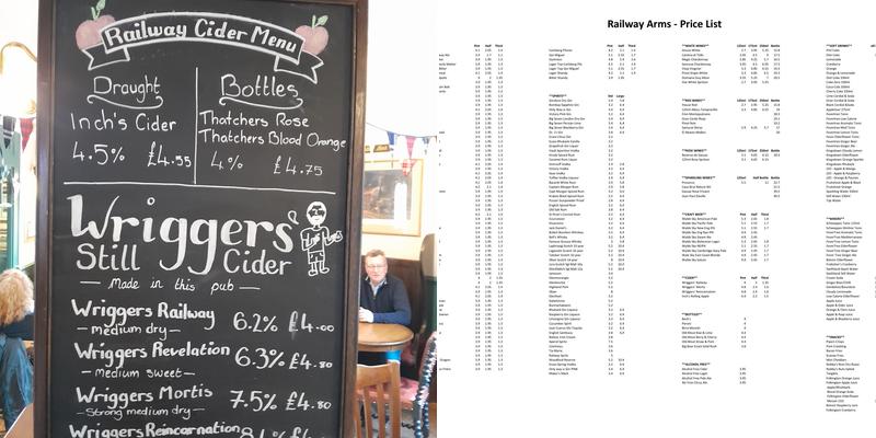 The Railway Arms Menu