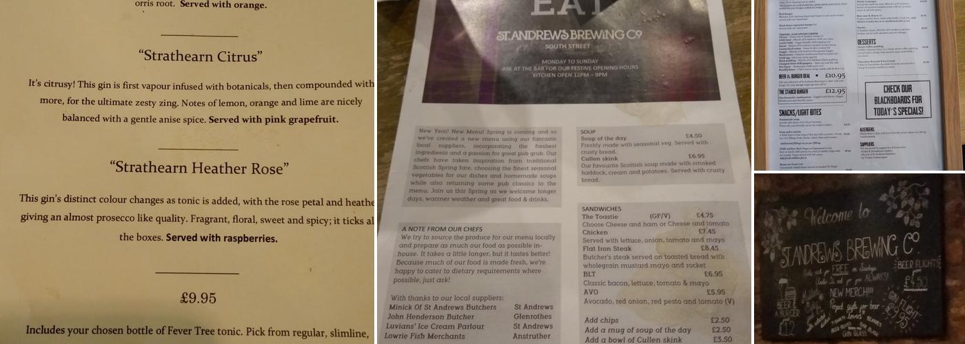 St Andrews Brewing Co. South St Menu