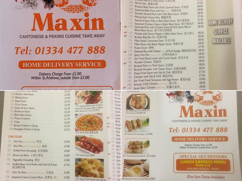 Maxin Chinese Takeaway Menu