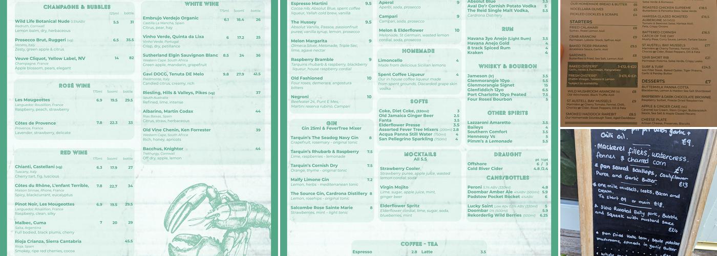 Springtide, Charlestown Menu