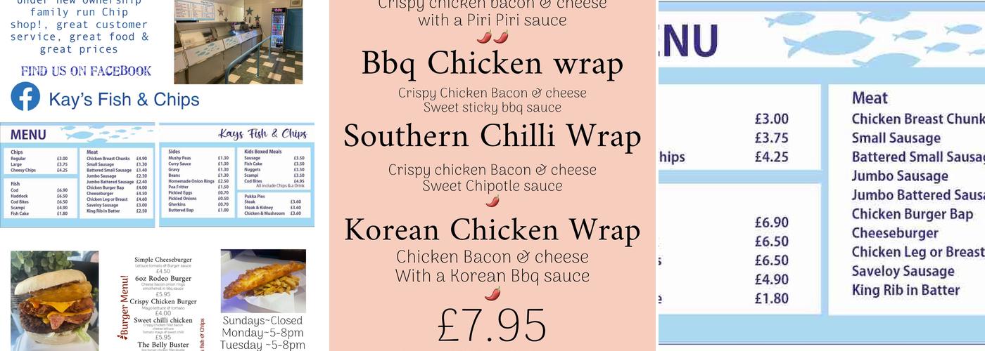 Kays Fish & Chips Menu
