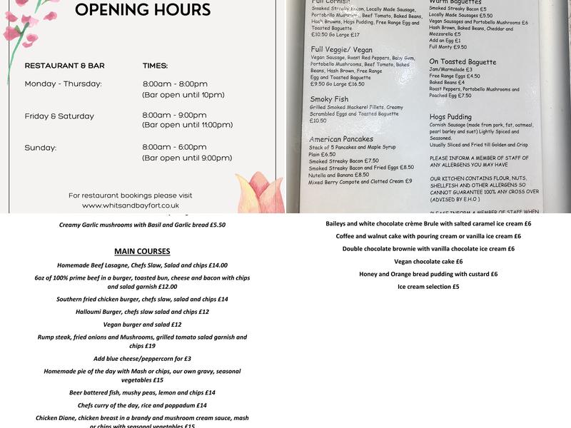 The Fort Inn Restaurant & Bar Menu