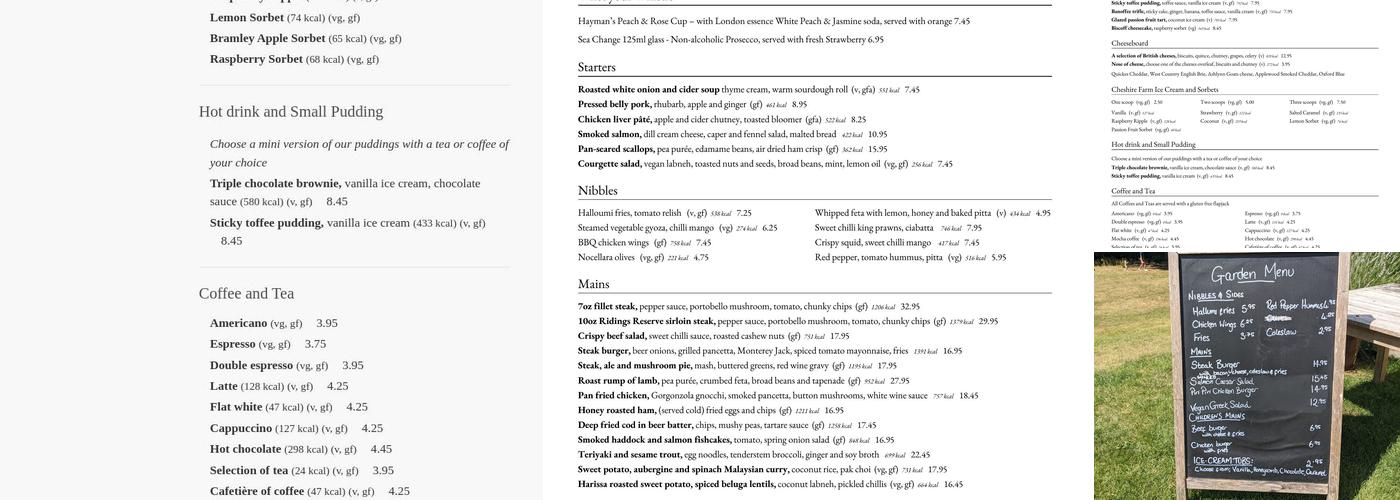 The Prae Wood Arms Menu