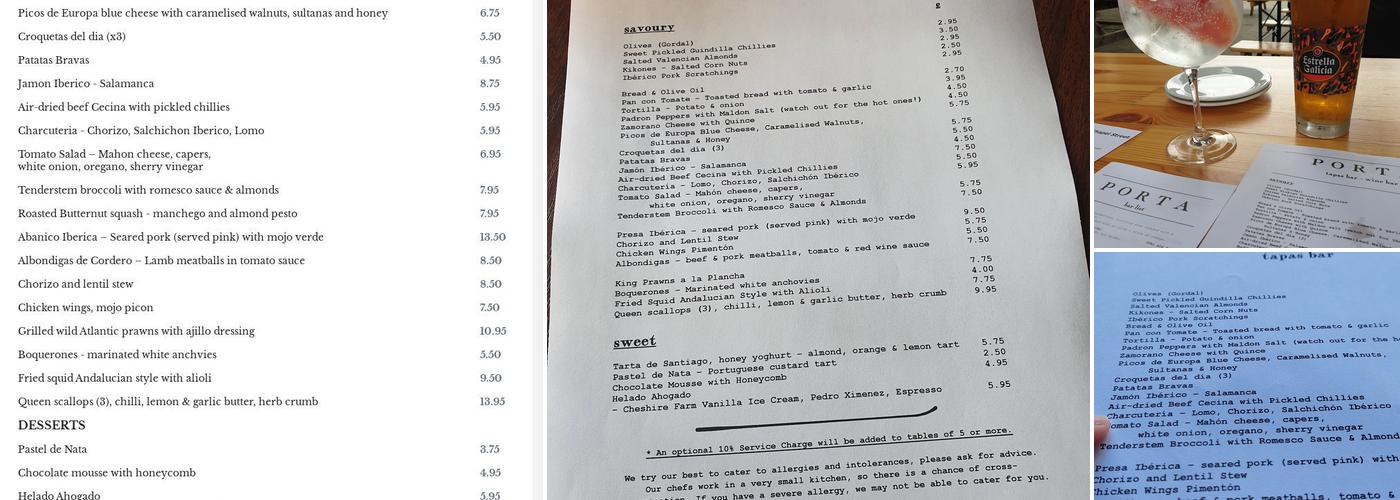 Porta Wine & Tapas Bar Menu