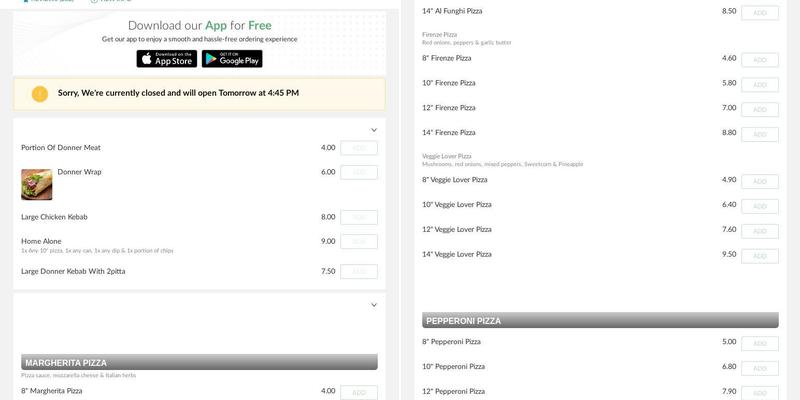 Royal Pizza Saltburn Menu