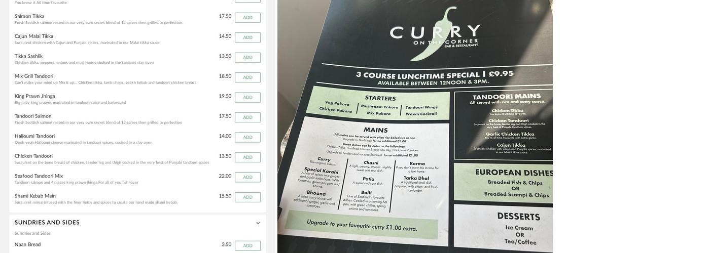 Curry on the corner Menu